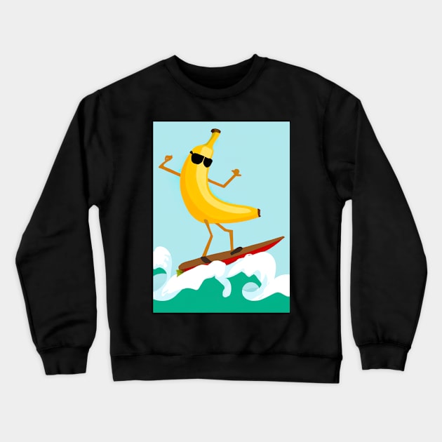 Surfing Bananna Crewneck Sweatshirt by maxcode